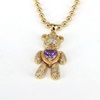 Hip-hop Streetwear Little Bear Copper Plating Inlay Zircon Gold Plated Pendant Necklace main image 4