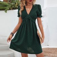 Women's Regular Dress Casual Simple Style V Neck Frill Short Sleeve Solid Color Above Knee Daily Party Street main image 3