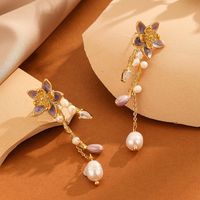 1 Pair Simple Style British Style Pentagram Flower Inlay Copper Crystal Freshwater Pearl Drop Earrings main image 7