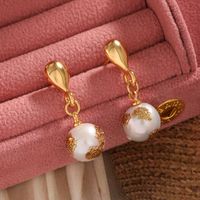 1 Pair Simple Style Round Plating Freshwater Pearl 18k Gold Plated Drop Earrings main image 2