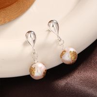 1 Pair Simple Style Round Plating Freshwater Pearl 18k Gold Plated Drop Earrings main image 6