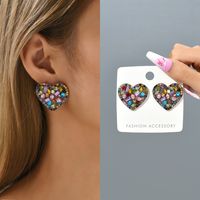 1 Pair Simple Style Heart Shape Glass Plating Women's Ear Studs main image 1
