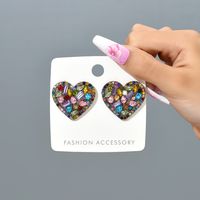 1 Pair Simple Style Heart Shape Glass Plating Women's Ear Studs main image 11