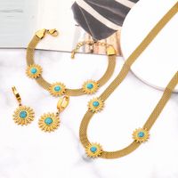 Classic Style Flower Titanium Steel Plating Inlay Turquoise Bracelets Earrings Necklace main image 1