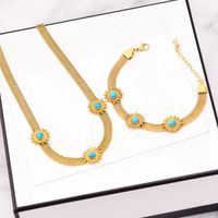 Classic Style Flower Titanium Steel Plating Inlay Turquoise Bracelets Earrings Necklace sku image 5