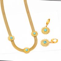 Classic Style Flower Titanium Steel Plating Inlay Turquoise Bracelets Earrings Necklace sku image 4