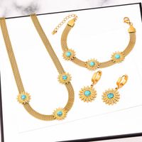 Classic Style Flower Titanium Steel Plating Inlay Turquoise Bracelets Earrings Necklace main image 4