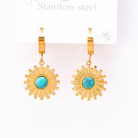 Classic Style Flower Titanium Steel Plating Inlay Turquoise Bracelets Earrings Necklace main image 2