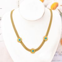 Classic Style Flower Titanium Steel Plating Inlay Turquoise Bracelets Earrings Necklace sku image 3