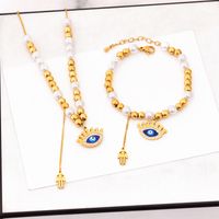 304 Stainless Steel 18K Gold Plated Exaggerated Plating Inlay Eye Artificial Pearls Rhinestones Bracelets Earrings Necklace main image 4