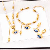 304 Stainless Steel 18K Gold Plated Exaggerated Plating Inlay Eye Artificial Pearls Rhinestones Bracelets Earrings Necklace sku image 6