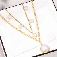 304 Stainless Steel 18K Gold Plated Lady Plating Inlay Round Heart Shape Artificial Pearls Glass Stone Earrings Necklace main image 4
