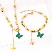 Edelstahl 304 18 Karat Vergoldet Moderner Stil Überzug Schmetterling Acryl Künstliche Perlen Armbänder Ohrringe Halskette sku image 5