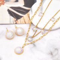 304 Stainless Steel 18K Gold Plated Lady Plating Inlay Round Heart Shape Artificial Pearls Glass Stone Earrings Necklace main image 5