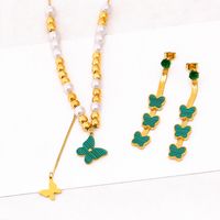 Edelstahl 304 18 Karat Vergoldet Moderner Stil Überzug Schmetterling Acryl Künstliche Perlen Armbänder Ohrringe Halskette sku image 4