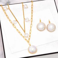 304 Stainless Steel 18K Gold Plated Lady Plating Inlay Round Heart Shape Artificial Pearls Glass Stone Earrings Necklace main image 6