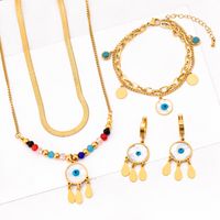 304 Stainless Steel 18K Gold Plated Retro Plating Inlay Eye Crystal Shell Bracelets Earrings Necklace sku image 6