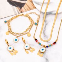 304 Stainless Steel 18K Gold Plated Retro Plating Inlay Eye Crystal Shell Bracelets Earrings Necklace main image 1