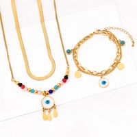 304 Stainless Steel 18K Gold Plated Retro Plating Inlay Eye Crystal Shell Bracelets Earrings Necklace sku image 5