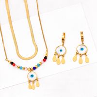 304 Stainless Steel 18K Gold Plated Retro Plating Inlay Eye Crystal Shell Bracelets Earrings Necklace sku image 4