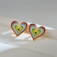 1 Pair Simple Style Heart Shape Enamel Copper Ear Studs sku image 2