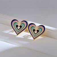 1 Pair Simple Style Heart Shape Enamel Copper Ear Studs sku image 5