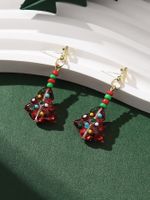 1 Pair Christmas Classic Style Christmas Tree Glass Drop Earrings sku image 1