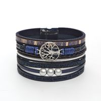 British Style Bc1035 Lucky Tree Magnetic Buckle Pearl Leather Patchwork Women's Bangle main image 3