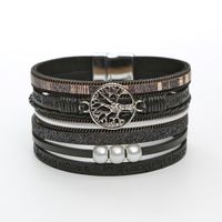 British Style Bc1035 Lucky Tree Magnetic Buckle Pearl Leather Patchwork Women's Bangle main image 4