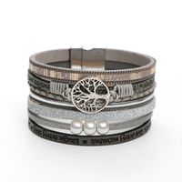 Casual Roman Style Tree Artificial Pearl Pu Leather Magnet Buckle Layered Women's Wristband main image 5