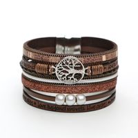 Casual Roman Style Tree Artificial Pearl Pu Leather Magnet Buckle Layered Women's Wristband main image 8