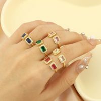 Copper 18K Gold Plated IG Style Sweet Commute Inlay Square Zircon Open Rings main image 5