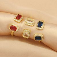 Copper 18K Gold Plated IG Style Sweet Commute Inlay Square Zircon Open Rings main image 6