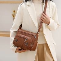 Femmes Toutes Les Saisons Faux Cuir Couleur Unie Style Classique Fil À Coudre Carré Fermeture Éclair Sac D'épaule main image 4