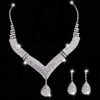 Bridal Shiny Water Droplets Alloy Inlay Artificial Diamond Jewelry Set sku image 1