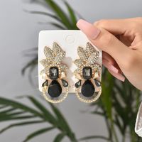 Elegant Luxurious Lady Leaf Alloy Inlay Artificial Gemstones Women's Earrings main image 7