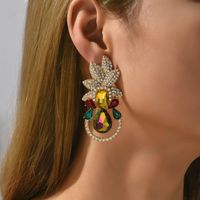 Elegant Luxurious Lady Leaf Alloy Inlay Artificial Gemstones Women's Earrings main image 8