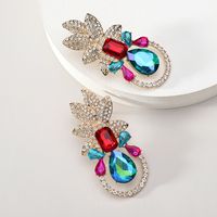 Elegant Luxurious Lady Leaf Alloy Inlay Artificial Gemstones Women's Earrings sku image 2