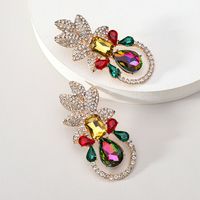 Elegant Luxurious Lady Leaf Alloy Inlay Artificial Gemstones Women's Earrings sku image 1