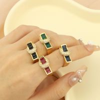 Copper 18K Gold Plated IG Style Hip-Hop Commute Inlay Buckle Zircon Open Rings main image 7