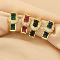 Copper 18K Gold Plated IG Style Hip-Hop Commute Inlay Buckle Zircon Open Rings main image 5