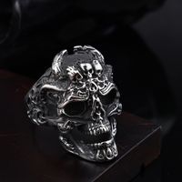 Rétro Drôle Punk Masquer Crâne Acier Inoxydable 304 Polissage Halloween Hommes Bague Large Bande main image 2