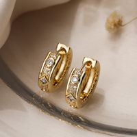 1 Pair Vintage Style Simple Style Commute Geometric Plating Inlay Copper Zircon 18k Gold Plated Hoop Earrings main image 3