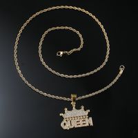 Hip-hop Vintage Style Letter Crown Alloy Inlay Rhinestones Men's Long Necklace main image 1