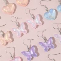 1 Set Cute Sweet Heart Shape Butterfly Plastic Drop Earrings Ear Hook main image 2