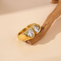 304 Stainless Steel 14K Gold Plated Basic Modern Style Plating Inlay Heart Shape Zircon Rings main image 2