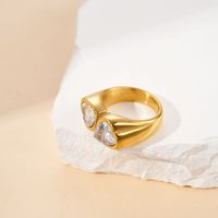 304 Stainless Steel 14K Gold Plated Basic Modern Style Plating Inlay Heart Shape Zircon Rings main image 3