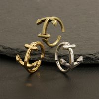 Hip-hop Vintage Style Leaves Anchor Copper Plating 18k Gold Plated Open Rings main image 4
