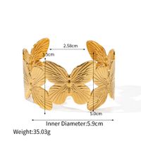 Vintage Style Leaves Flower Butterfly Stainless Steel Asymmetrical 16k Gold Plated Bangle main image 3