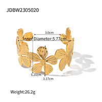 Vintage Style Leaves Flower Butterfly Stainless Steel Asymmetrical 16k Gold Plated Bangle main image 2